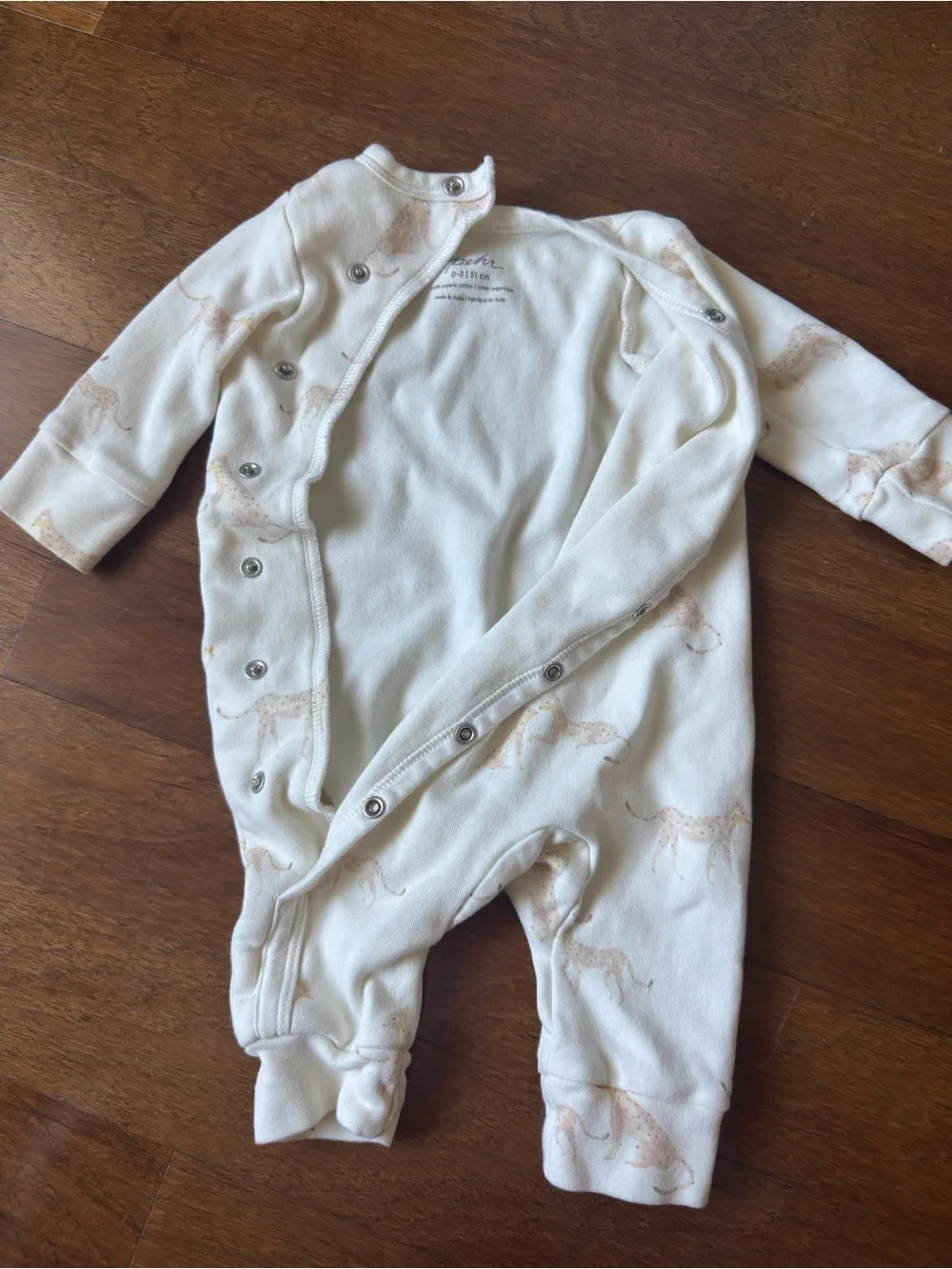 Organic cotton Pehr Cream Leopard-Print Infant Footie Romper